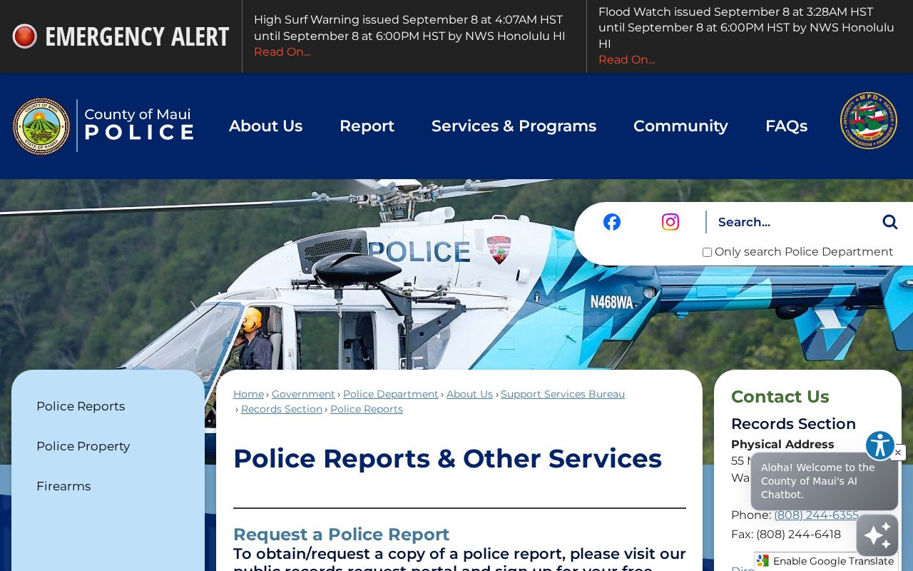 Maui County warrant record request methods