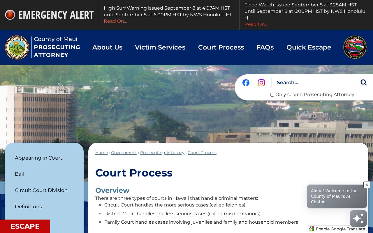 Maui County traffic warrant state court process