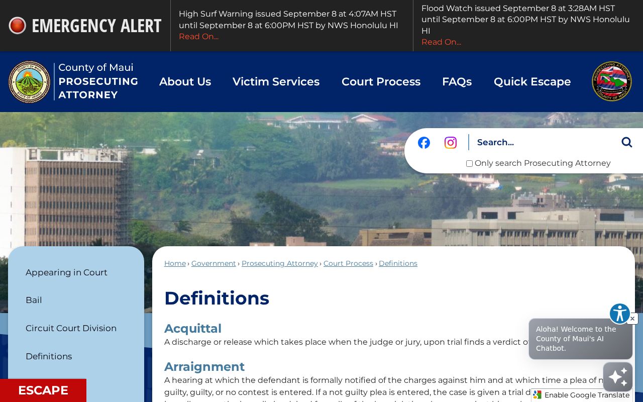Maui County active warrant plain-language definitions